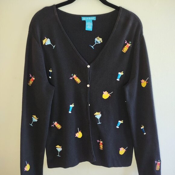 🍹Alexandra Bartlett Cocktail Cardigan Whimsical Tropical Cruise Tiki Bar L/XL - Picture 4 of 8